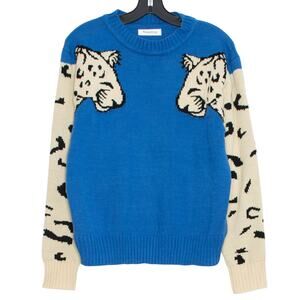 Sweater Leopard Y2K Cottage Preppy Animal 90s Indie Cozy Retro Statement Blue XL